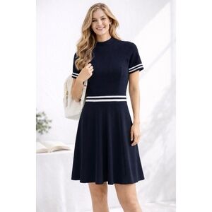 SANDRO PARIS RAYANA DRESS SKATER FIT & FLARE VARSITY STRIPE PREPPY SPORTY M